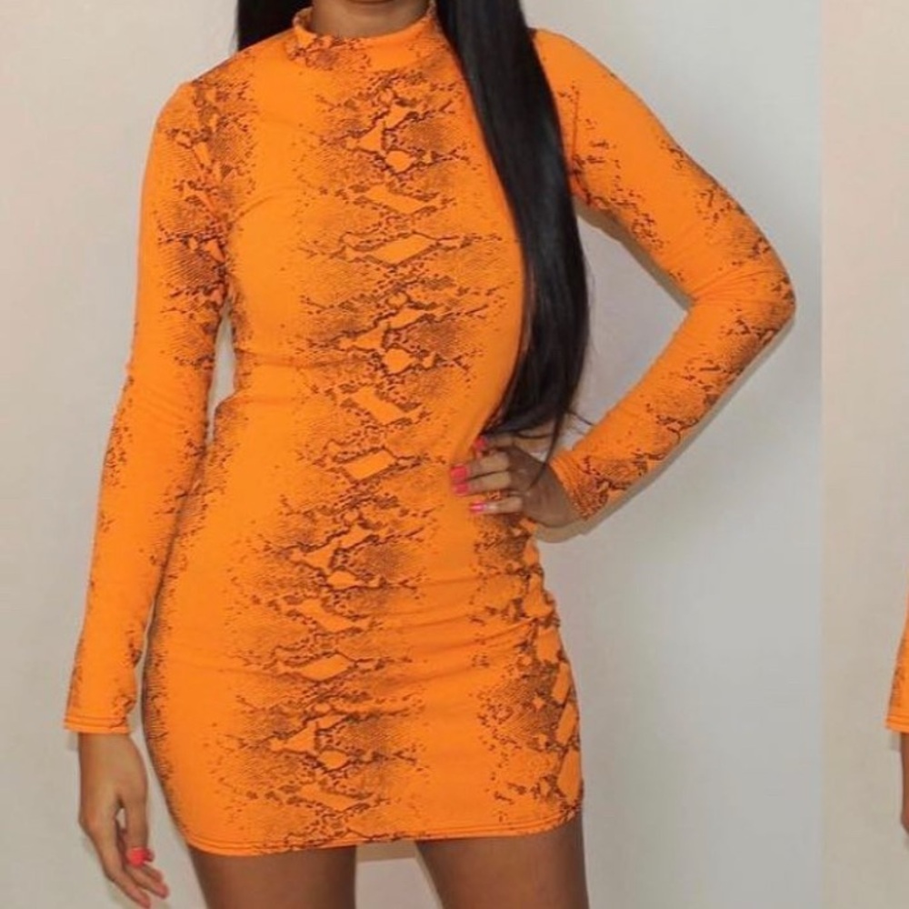 Orange Snake Print Bodycon Dress